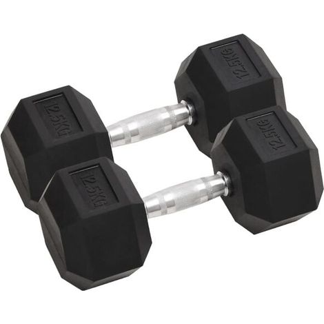 Deux haltères, poids total 25 kg, en fonte. (1/5)