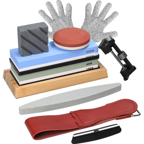 DECDEAL 400/1000 3000/8000 Grit Premium Whetstone Set geschnittenes Schärfen Steinkit -Schärfer für alle Klingen Nonslip Basisschneider