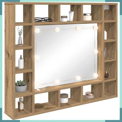 Armoire miroir - 879457 - Chêne artisanal - Éclairage intégré USB - 16 étagères (1/5)