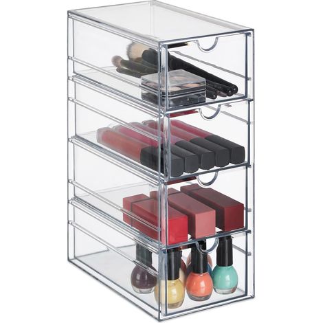Organisateur de maquillage avec 4 compartiments, boîte de rangement de cosmétiques, fournitures artisanales de bureau avec tiroirs transparents (1/5)