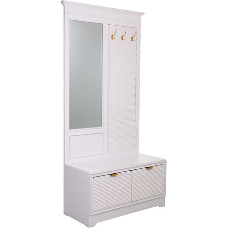Recibidor de madera con Espejo blanco 95x7x190 - 90x41x47 (1/5)