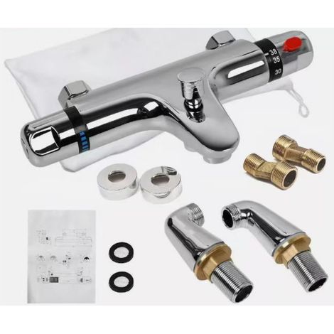 Thermostatischer Duschmischer, thermostatischer Badewannenmischer, 1/2-Zoll-Gewindeanschluss, Badezimmer-Duscharmatur aus Messing mit 38 °C-Sicherheitsknopf