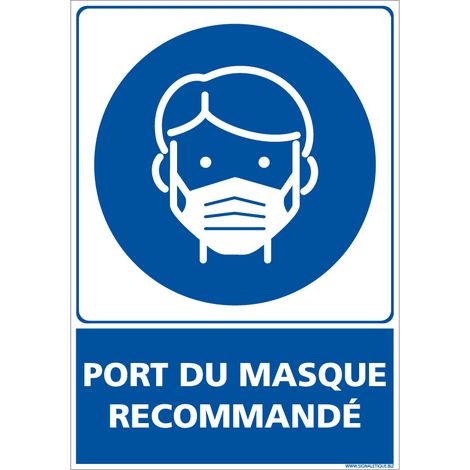 Panneau Port du Masque Recommandé Rectangulaire E0883. Signalisation CORONAVIRUS. Autocollant Masque Recommandé, panneau PVC, Aluminium - Adhésif - 150 x 210 mm (1/5)