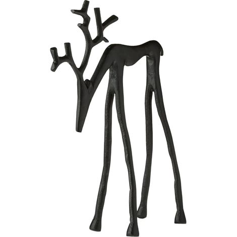 Statue De Renne - Sculpture En Métal Imité - Décoration De Noël - Ornement Pour Cheminée, Table Ou Intérieur - Noir - 1 Pièce (1/5)