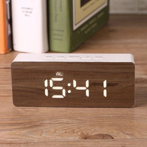Miroir cosmétique numérique LED multifonctionnel avec réveil, forme rectangulaire, idée cadeau. (1/5)