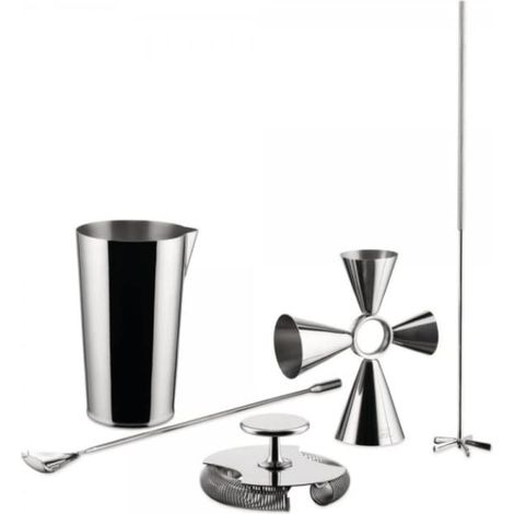 Alessi The Tending Box GIA25SET Set Cocktail con Bicchiere Miscelatore, Quadri Combo Jigger, Doppio Passino da Bar, Cucchiaio e Frullino, in Acciaio Inossidabile 18/10