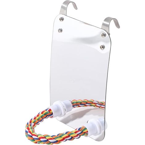 Bird Mirror Cotton Rope Standing Bar Birdcage Perches Mirror Cage Hanging Toy for Cage Cockatiels Finch Canaries (1/5)