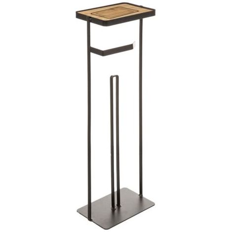 Dérouleur papier toilette Wc avec réserve et support téléphone en métal noir charbon - Longueur 18 x Profondeur 12 x Hauteur 59,2 cm -PEGANE- (1/4)