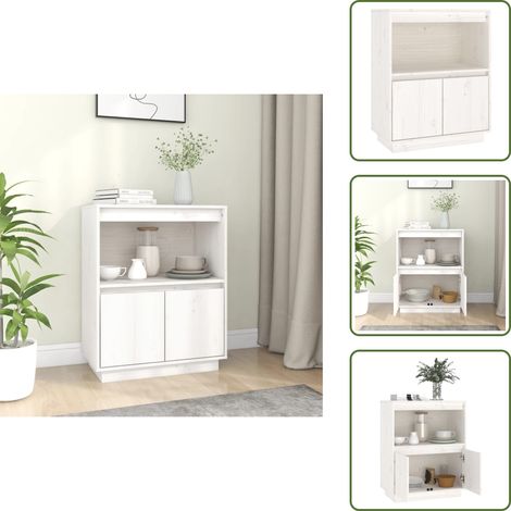 Buffet Blanc 60x34x75 cm Bois massif de pin - Buffet - Meuble De Rangement - Armoire - Bibliothèque - Bois Massif (1/5)