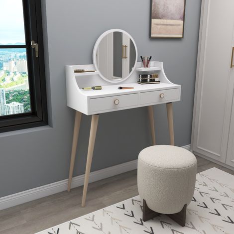 Toeletta Isernia, Mobile da Trucco Specchio Incluso, 2 Cassetti, Colore Struttura Marrone, 90x35x131h cm Bianco (1/5)