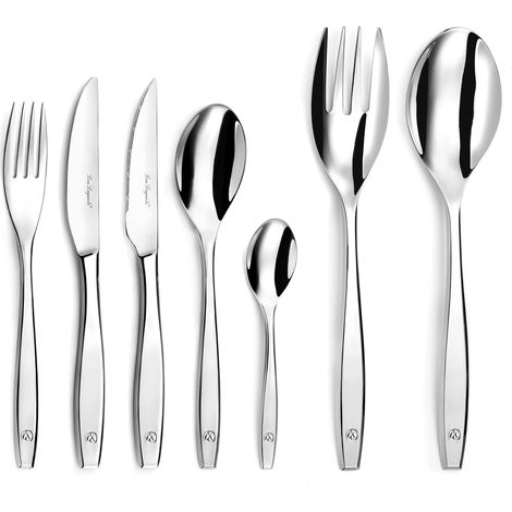 Ménagère 62 pièces avec couverts de table et couteaux steak pour 12 personnes - Figure - Acier inoxydable 18/0, Finition Miroir (1/5)