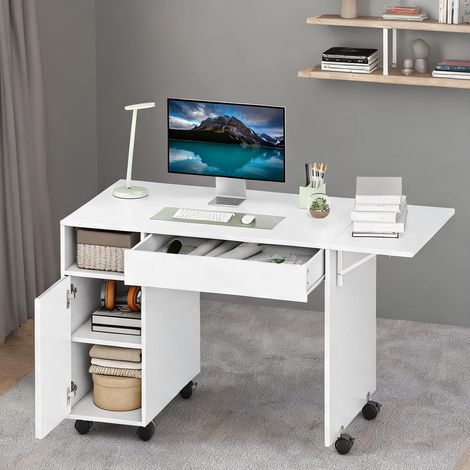 Bureau coloris blanc en panneau de particules 130 x 58 x 73,2 cm (1/5)