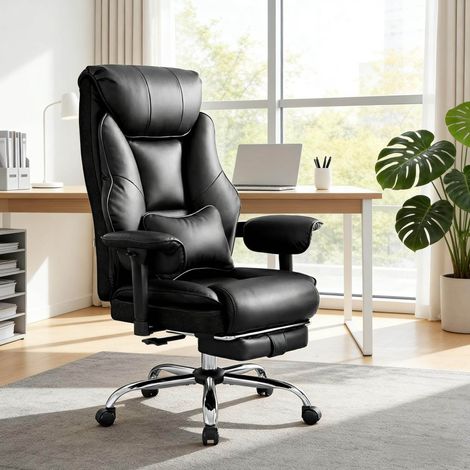 Sedia da ufficio ergonomica in PU nera con supporto lombare, braccioli regolabili, reclinazione 90-135°, 77x71x118-125,5 cm (1/5)