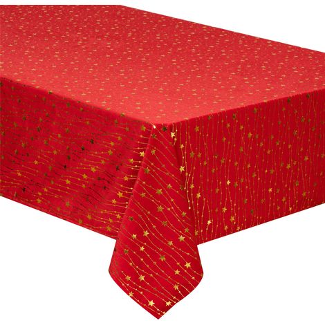 Nappe de Fêtes en velours Rouge motif étoiles dorées 140 x 240 cm - Feeric Christmas (1/3)