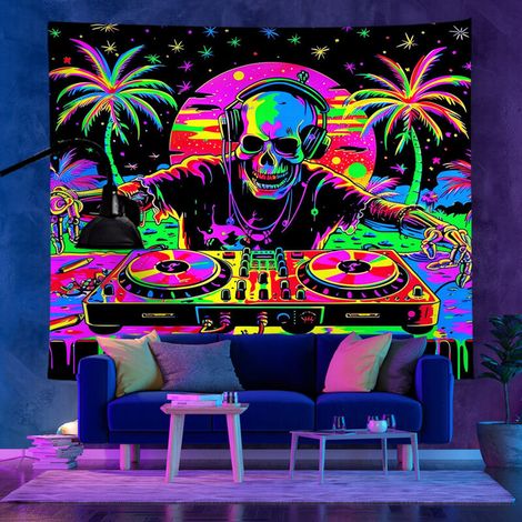 Tapisserie fluorescente UV de style tendance, décoration de chambre, tapisserie d'Halloween, 150 x 100 cm