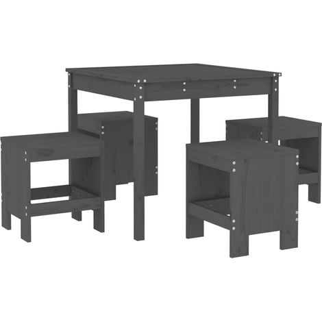 Maison Exclusive - 5-tlg. Garten-Essgruppe Grau Massivholz Kiefer