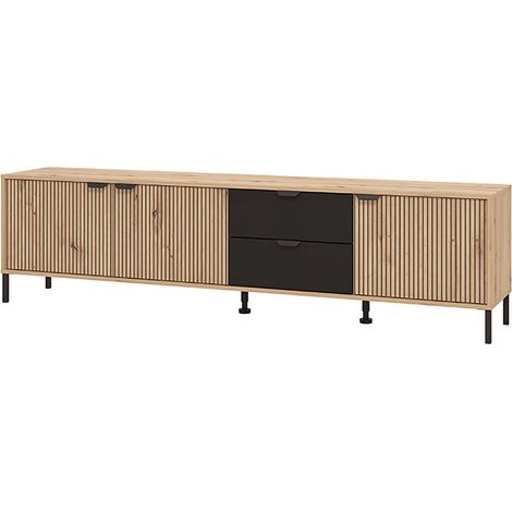 Mobile Porta tv Scapoli, 2 Cassetti, un Ripiano, 3 Ante, 208x40x54.5h cm Marrone Rovere Nodi