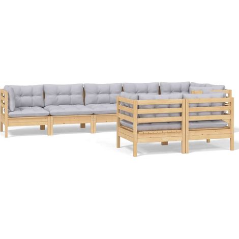 Maison Exclusive - Set Divani da Giardino 8 pz con Cuscini Grigi Massello di Pino (1/5)