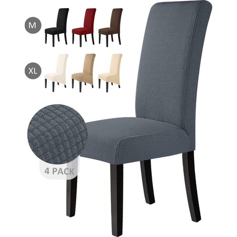 Stuhlhussen 4 Stück Stretch Jacquard Dunkelgrau M (1/5)