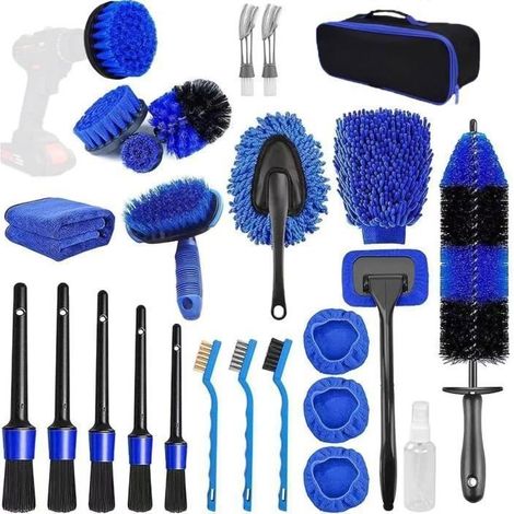 26Pcs Lot de Brosse Nettoyage Voiture,Pinceau Detailing Auto,Kit de Brosse Nettoyage Voiture Interieur Exterieur (1/5)