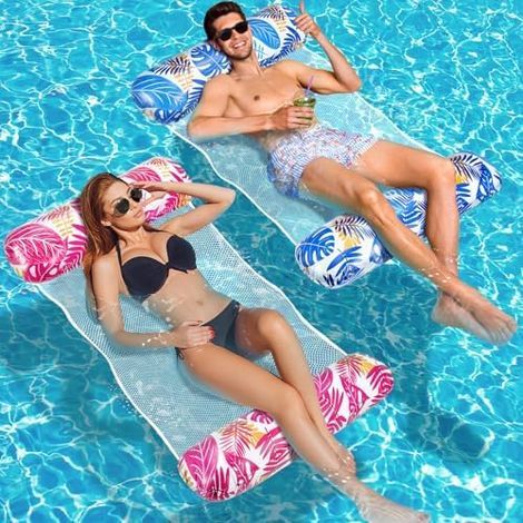 Luftmatratze Pool XL, 2 Stück Wasserhängematte Erwachsene, 4 in 1 Luftmatratze Wasser Pool Zubehör Spaß, Aufblasbarer Hängematte Erwachsene (1/5)