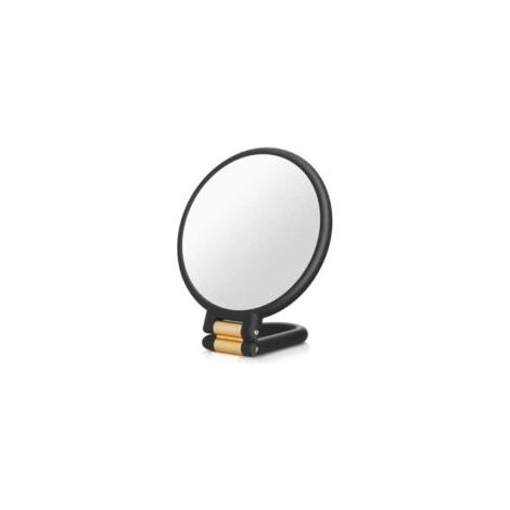 Espejo de bolsillo de doble cara, aumento de 1x/15x, con asa plegable, espejo de maquillaje portátil para viajes (negro) - Crezuo