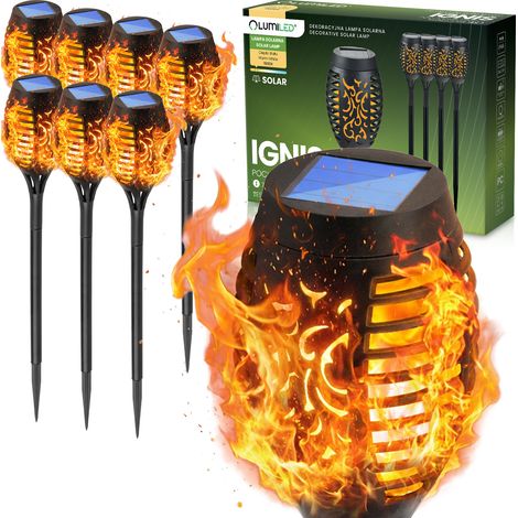 Lot de 8 lampes solaires de jardin LED Ignis à planter, effet flamme, 50 cm, lumiled (1/5)