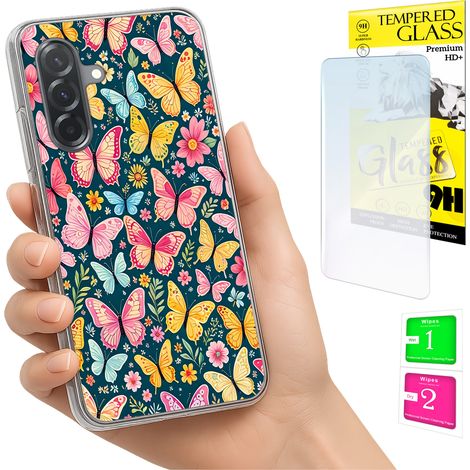 Custodia per Samsung Galaxy A36 / A56, cover posteriore con farfalla in vetro 9H (1/5)