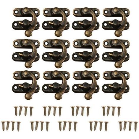 Fermoirs pour placards 12pcs Verrous rétro décoratifs cabinet boîte à bijoux cales verrou Cadenas Loquet Crochet cornes Bronze Cadenas Moraillon Boîte à bijoux Boucle avec 48 vis (Bronze) (1/4)