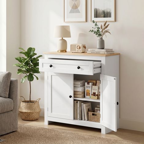 Buffet de cuisine avec tiroir, double porte, étagère réglable, pour salon, 78,5 x 35 x 80 cm, blanc