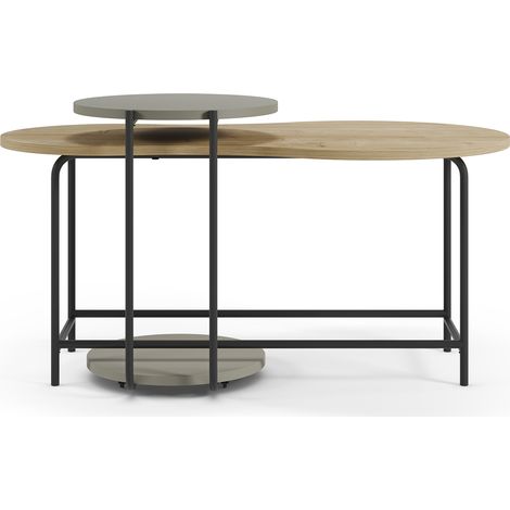 Set de 2 tables basses, tables de salon aspect bois coloris chêne, vert et métal coloris noir (1/5)