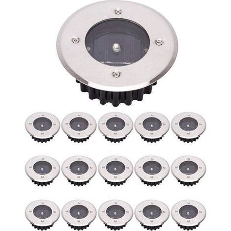 Lampe solaire extérieure IP65, 15 pièces, lumière froide blanche, design rond, enterrable, classe énergétique A+ (1/4)
