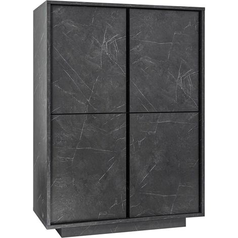 PIRALIA - Argentier 4 Portes Aspect Marbre Gris Anthracite (1/4)