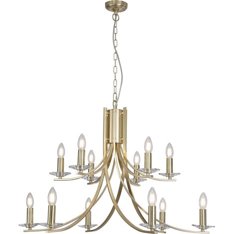 Searchlight Ascona 1 Suspension, laiton satiné et verre 12 x E14 (1/5)