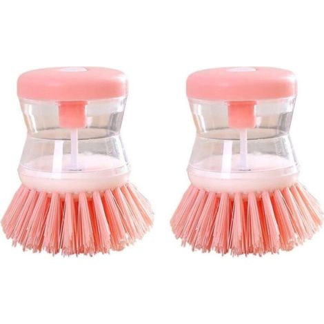 Lot de 2 brosses roses pour distributeur de savon liquide, idéales pour les ustensiles de cuisine et les plaques de cuisson, ainsi que pour le nettoyage des fruits et légumes.-AquaForge (1/5)
