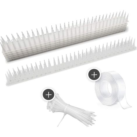 Pics Anti-Pigeons Plus de 5 m Répulsif Contre Les Oiseaux avec Pointes Extra Hautes pour Balcon, clôtures et Toit avec Ruban adhésif imperméable et Serre-câbles Lot de 12(Blanc) (1/5)