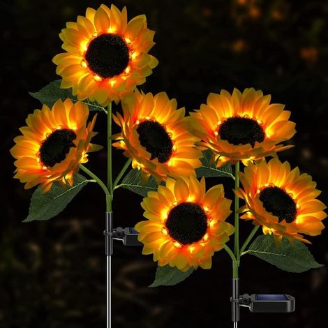 Luci solari a forma di girasole – Luci solari da giardino da 800 mA con fiori realistici – Picchetti solari impermeabili per esterni: per giardino, aiuole, vialetti, patio e veranda – Decorazione prim (1/5)