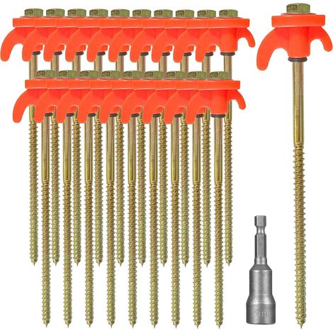 Lot de 20 piquets de tente en acier avec filetage, sardines à visser pour camping, sardines stables pour le camping et l'extérieur, crochets de tente pour sol dur, forêt, prairie, herbe (1/5)