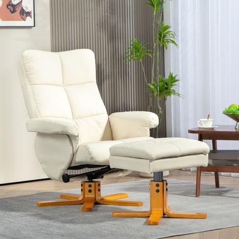 Sillón relax con reposapiés giratorio crema blanco OKMYHOME (1/4)