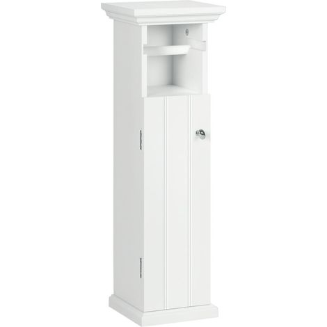 Meuble WC Porte Papier Toilette avec Placard de Rangement Colonne Salle de Bain Gain de Place Bois Blanc 18 cm (1/5)