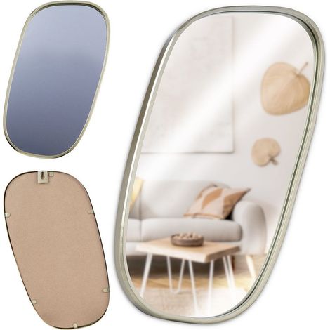 Espejo de pared circular dorado con marco de metal dorado de 35 x 19,5 cm (1/5)