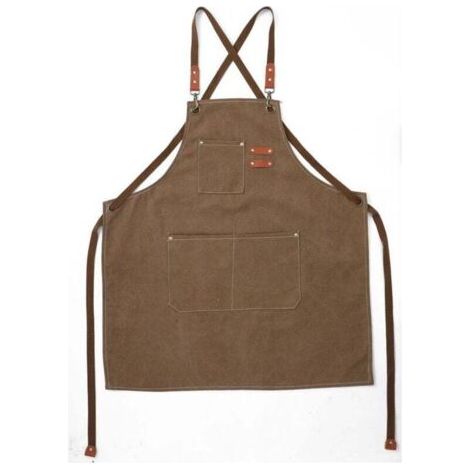Tablier en coton à dos croisé, unisexe, avec grandes poches, en toile épaisse, imperméable, idéal pour le jardinage, les cafés, les salons de coiffure et le travail. (1/4)