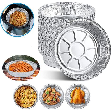 50 Pièces barquettes en aluminium Convient pour Napoléon & Broil King Grilles Alu-bac égouttoir, Grillschalen,Air Fryer Jetables de papier d'Aluminium Liner 6inch (1/5)