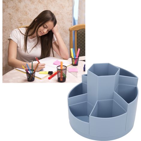 Porte-stylo bleu pour bureau et étude - Rotation à 360°, grande capacité de rangement