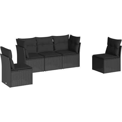 Salon de jardin modulable en résine tressée avec rangement et coussins noir 5 pièces, 43.2kg (1/5)
