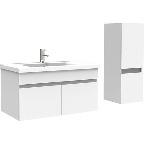 Ocean meuble Salle de Bain 80cm Blanc avec colonne et vasque ceramique