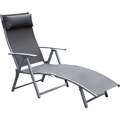 Gartenliege Liegestuhl Sonnenliege Klappbar Verstellbar Mit Kissen Garten Grau Metall + Stoff Grau 137 X 63,5 X 100,5 Cm