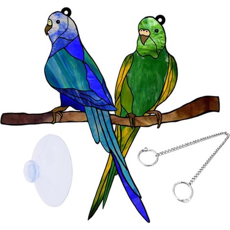 Vogel Double Papageien Skulptur mit Metallkette Acryl