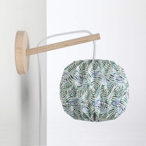 Applique, Luminaire en Bois, Abat-Jour Boule Papier avec Motif Feuille, pour Salon, Chambre, Couloir, Hauteur 25 cm, Ampoule LED 2W (Non Fournie) (1/4)