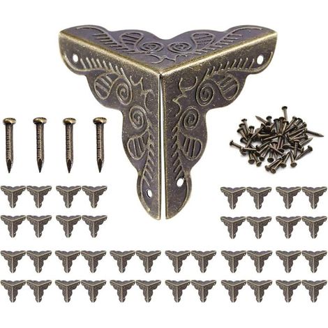 Charnière pour meuble,Promotion, 40pcs Coin Vintage,Coin Meuble Metal Antique,Coins de protection pour caisses et meubles Style Vintage,Aspect Bronze Meubles Décoratifs,Comprend 160 Clous-25x35mm..DEB (1/5)